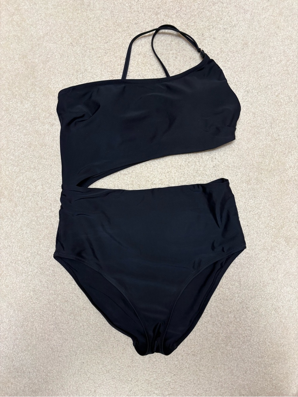 aerie Black One-Shoulder Cutout High Waist Swim Set